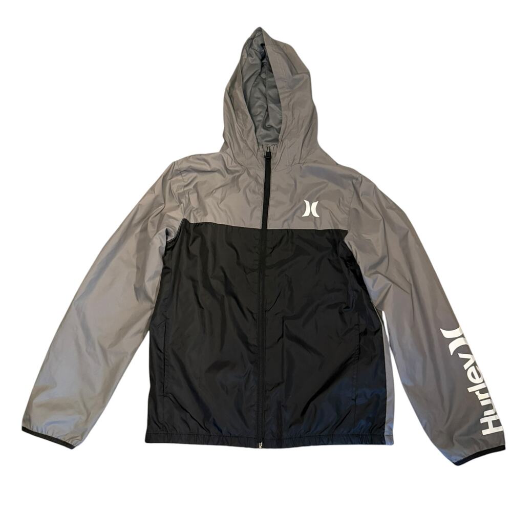 Hurley Boy's Gray Black Hooded Windbreaker EUC Size XL 13/15